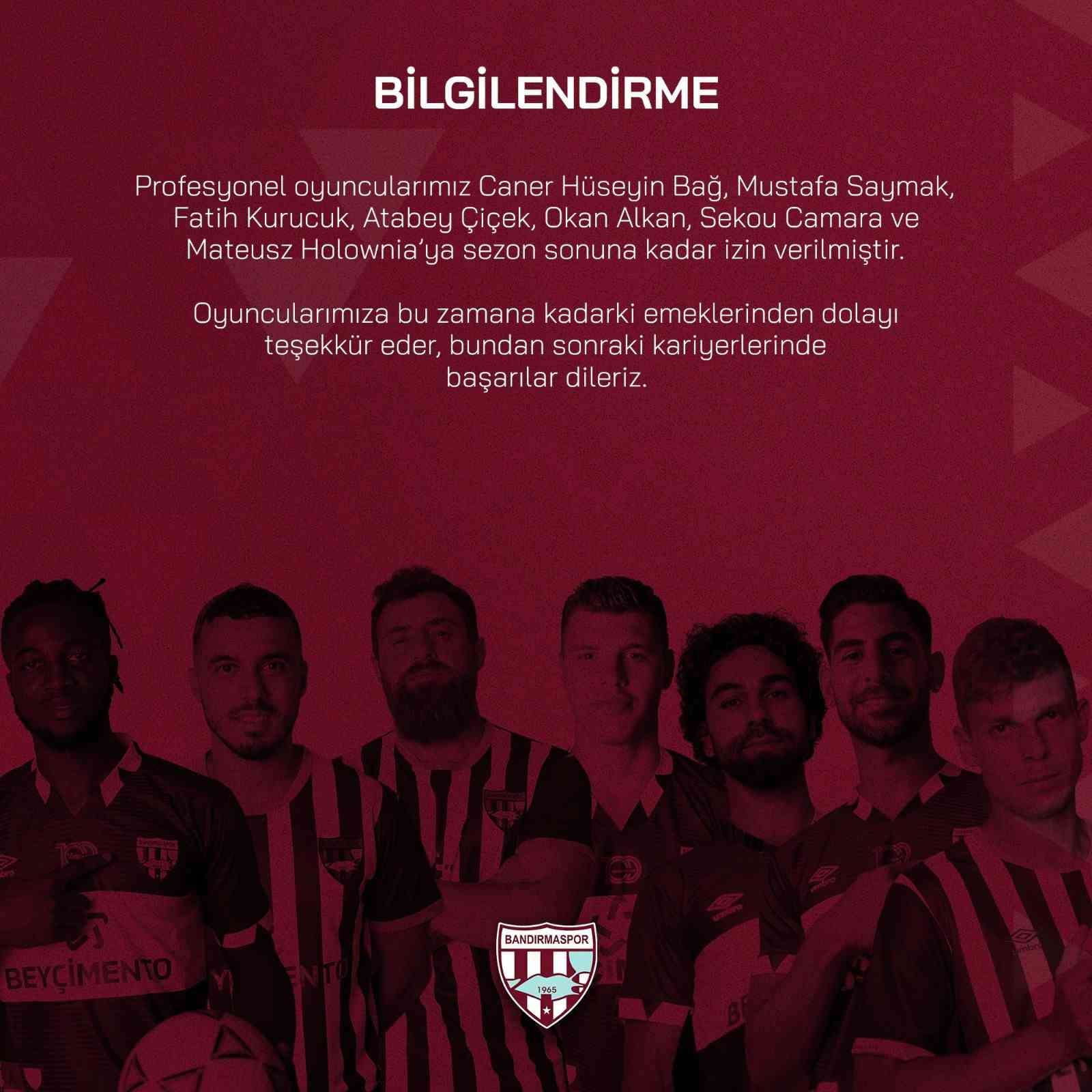 SPOR TOTO 1. LİG EKİPLERİNDEN BANDIRMASPOR'DA, SOSYAL MEDYA HESABINDAN YAPILAN