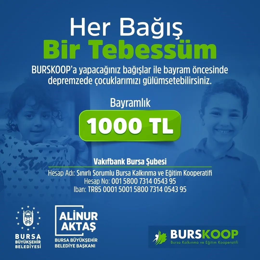 BURSA KALKINMA VE EĞİTİM KOOPERATİFİ (BURSKOOP), BAYRAMDA DEPREMZEDE ÇOCUKLARIN YÜZÜNÜ