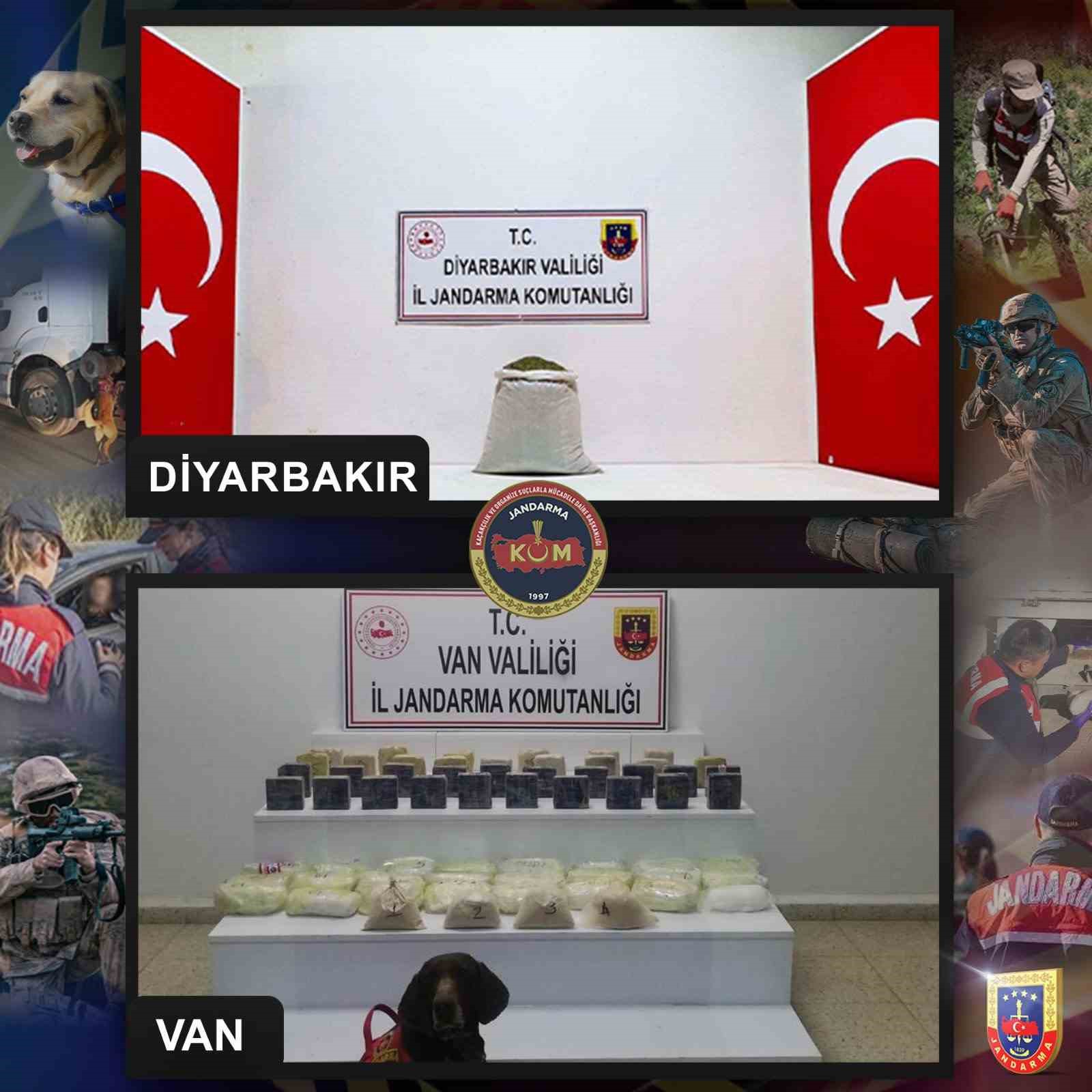 JANDARMA GENEL KOMUTANLIĞI, DİYARBAKIR VE VAN’DA TOPLAM 47 KİLO UYUŞTU