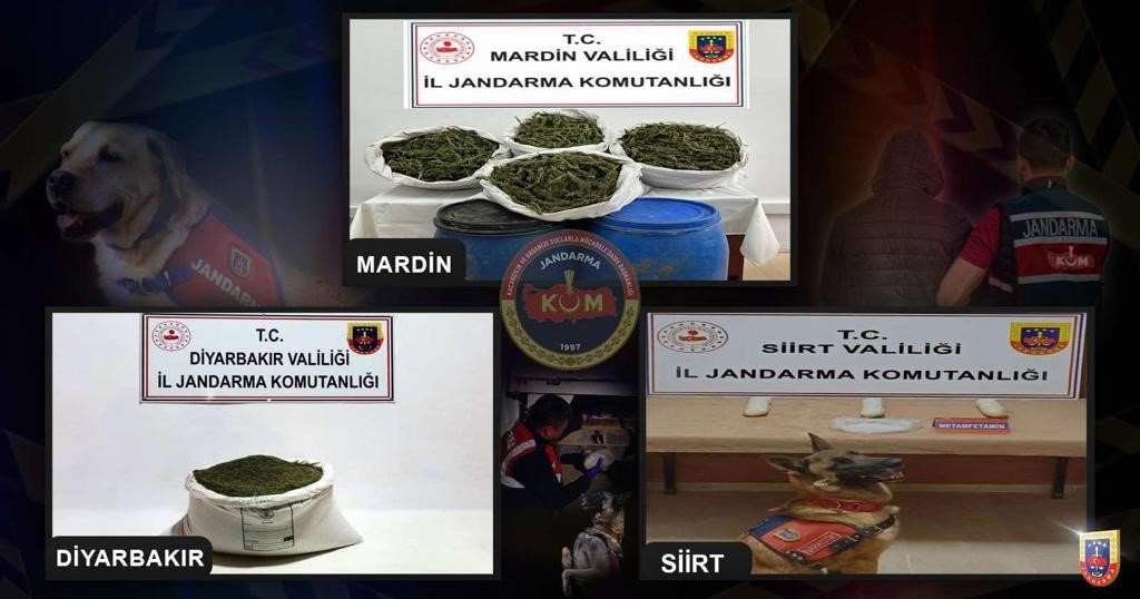 DİYARBAKIR, MARDİN VE SİİRT İL JANDARMA KOMUTANLIKLARINCA GERÇEKLEŞTİRİLEN OPERASYONLARDA KİLOLARCA