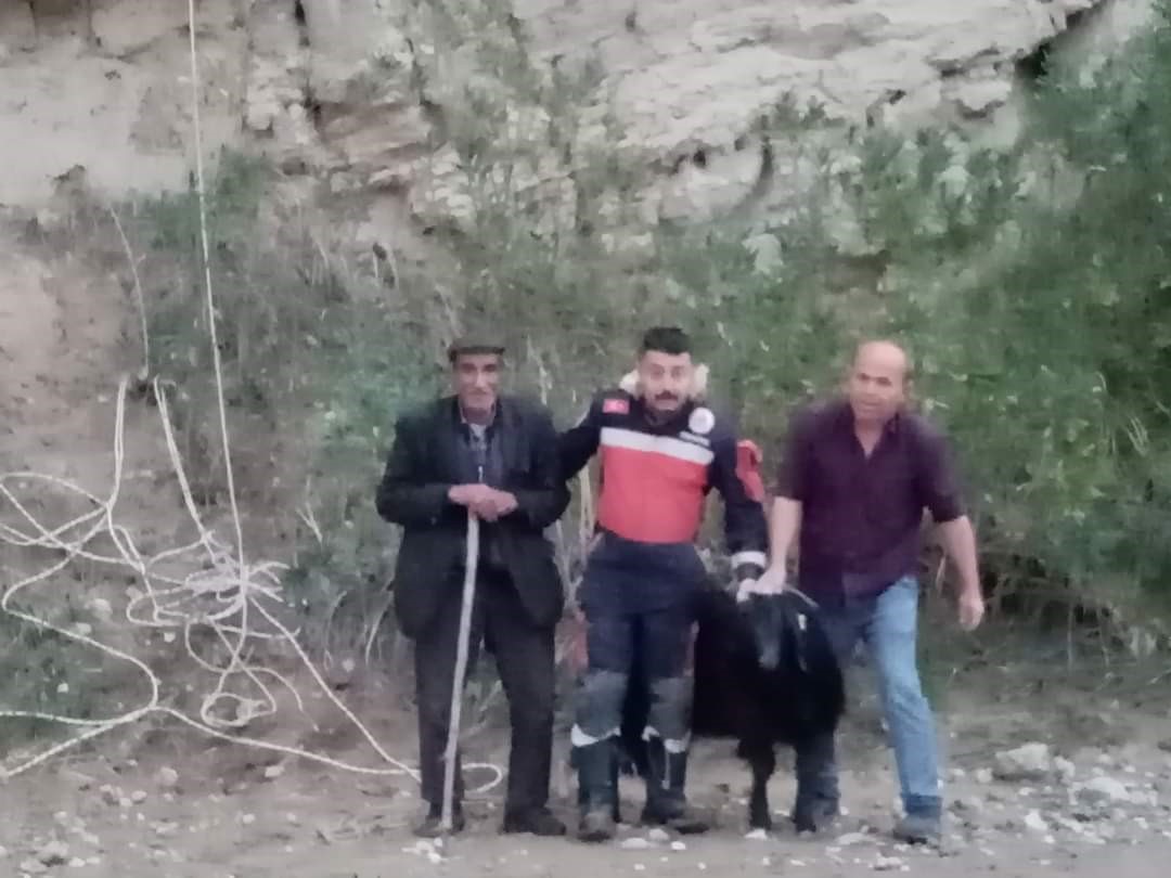 DENİZLİ'DE KAYALIK YAMACIN EN TEHLİKELİ NOKTASINDA MAHSUR KALAN KEÇİ, İTFAİYENİN