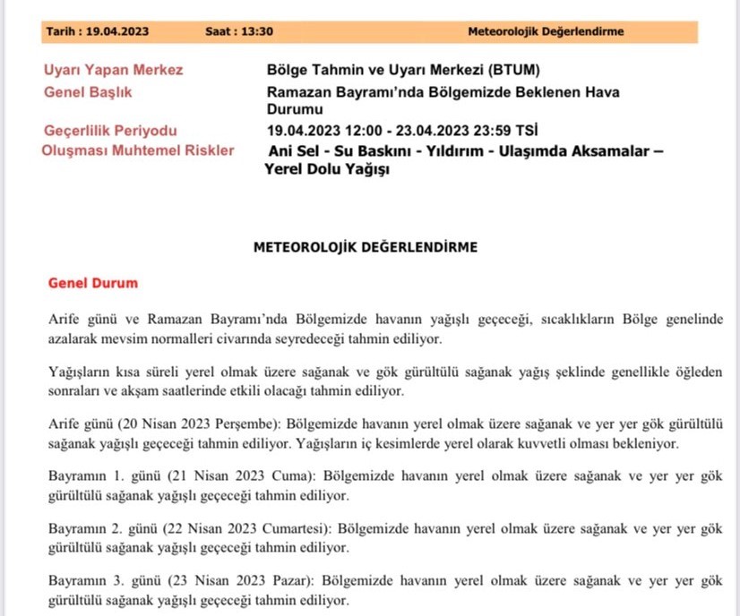 SİNOP’TA ARİFE GÜNÜ VE RAMAZAN BAYRAMI BOYUNCA HAVANIN YAĞIŞLI GEÇECEĞİ,