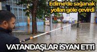 EDİRNE'DE ARAÇLAR MAHSUR KALDI, GÖLE VATANDAŞ DÖNEN YOLDA OLTAYLA BALIK