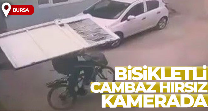 BURSA’DA BİR HIRSIZ EVİN DEPO KISMINDA BULUNAN KAPIYI SIRTLAYIP BİSİKLETLE