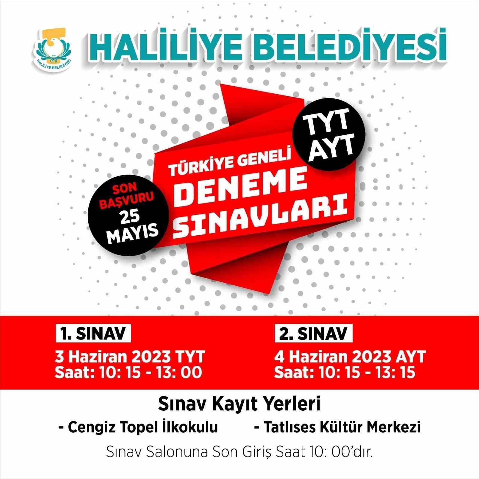 HALİLİYE BELEDİYESİ TÜRKİYE GENELİ DENEME SINAVI DÜZENLİYOR