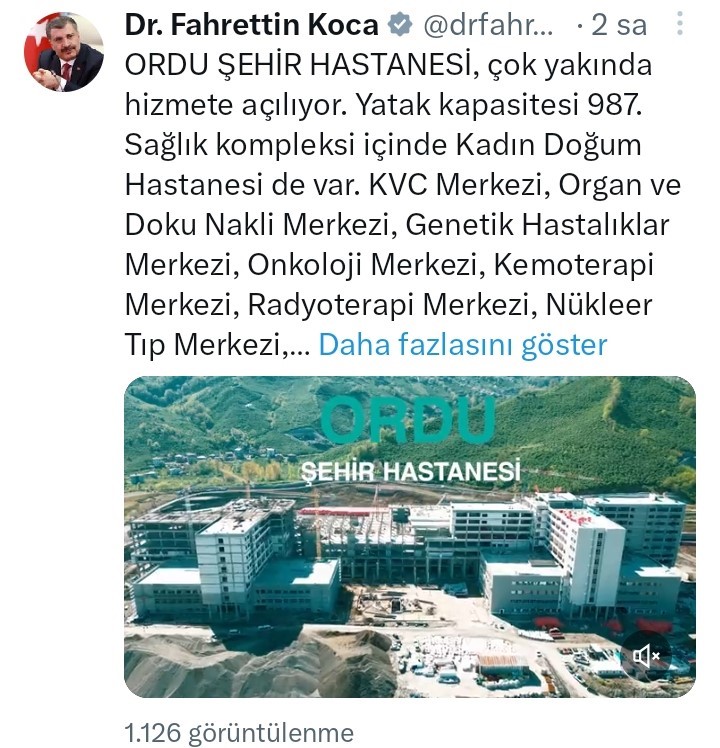 SAĞLIK BAKANI FAHRETTİN KOCA, KABA İNŞAATI TAMAMLANMAK ÜZERE OLAN ORDU