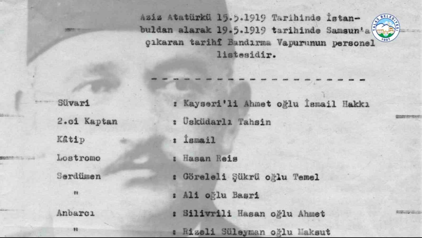 TALAS BELEDİYE BAŞKANI MUSTAFA YALÇIN, KAYSERİ’NİN BİLİNMEYEN DEĞERİ, BANDIRMA VAPURU