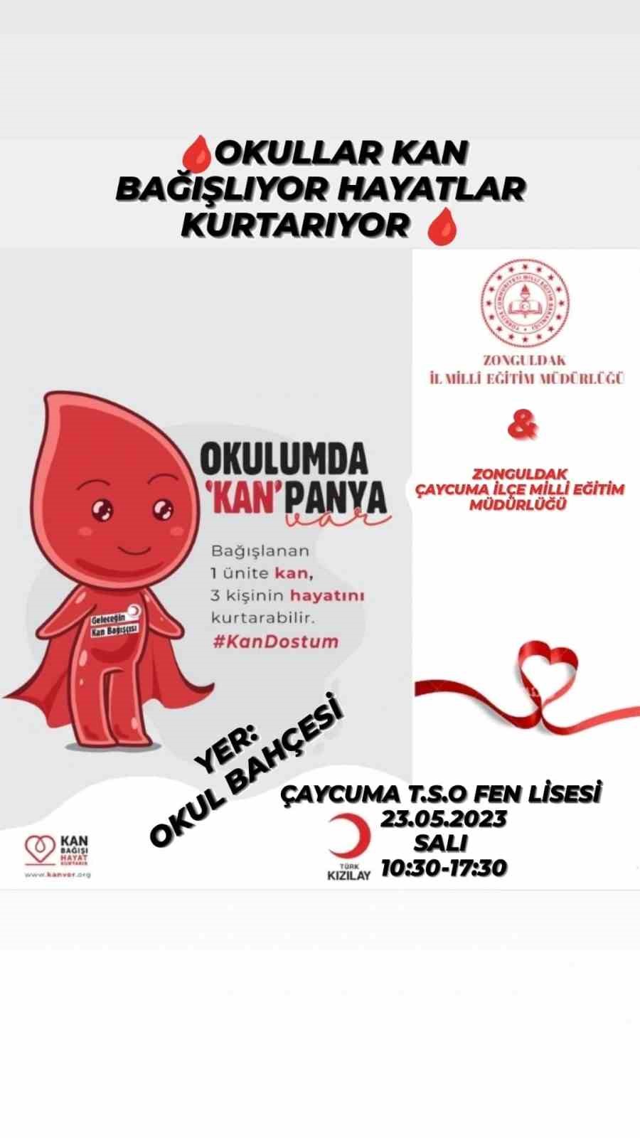 ZONGULDAK’IN ÇAYCUMA İLÇESİNDE "OKULUMDA 'KAN'PANYA VAR" PROJESİ BUGÜN BAŞLADI.