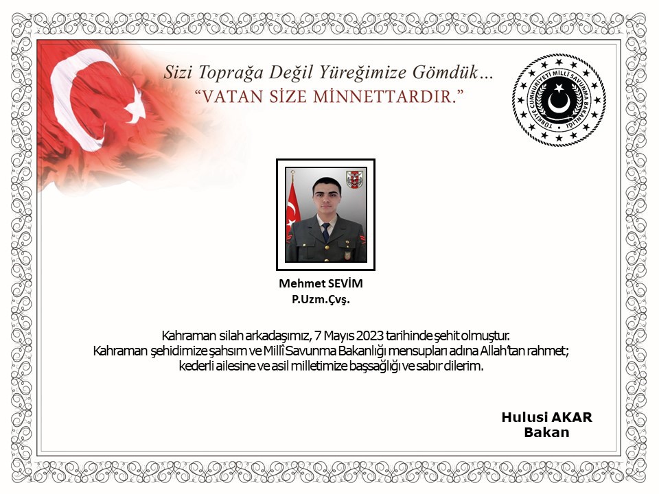 BAHAR KALKANI HAREKAT ALANI BÖLGESİ’NDE SİLAH KAZASI SONUCU ŞEHİT OLAN