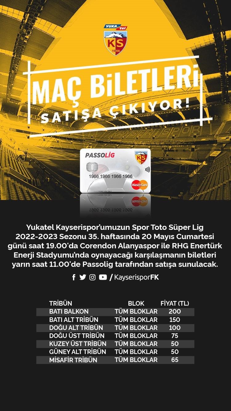 SÜPER LİG'İN 35. HAFTASINDA OYNANACAK OLAN KAYSERİSPOR - ALANYASPOR MAÇININ