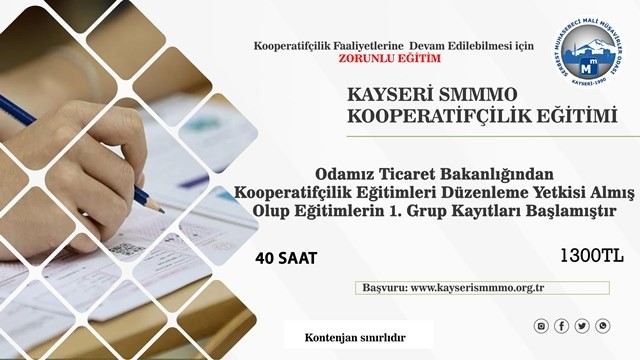 RESMİ GAZETE'DE YAYIMLANAN KOOPERATİFÇİLİK EĞİTİMİ YÖNETMELİĞİ ÇERÇEVESİNDE, KAYSERİ SERBEST MUHASEBECİ