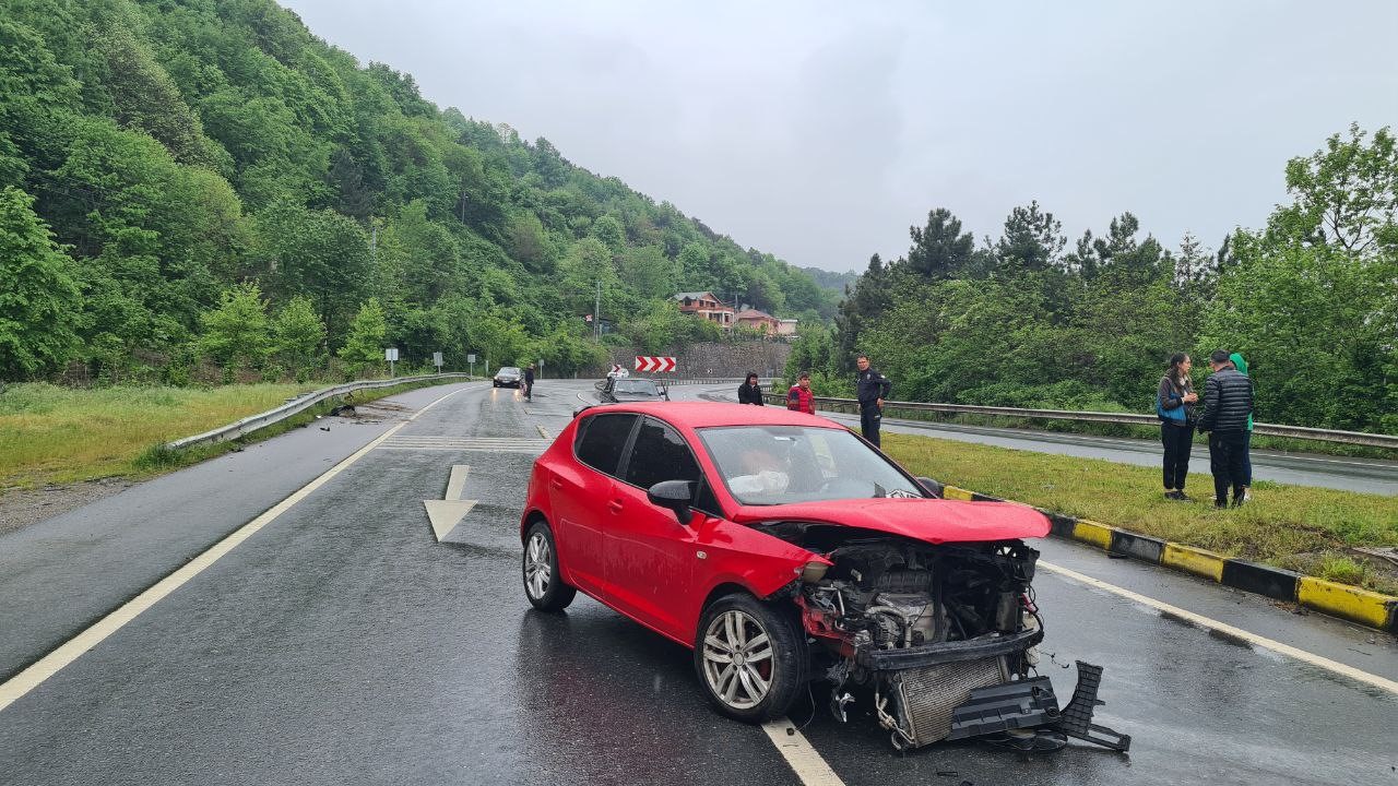 ZONGULDAK - ZONGULDAK'IN ALAPLI İLÇESİNDE  LASTİĞİ PATLAYAN OTOMOBİL BARİYERLERE