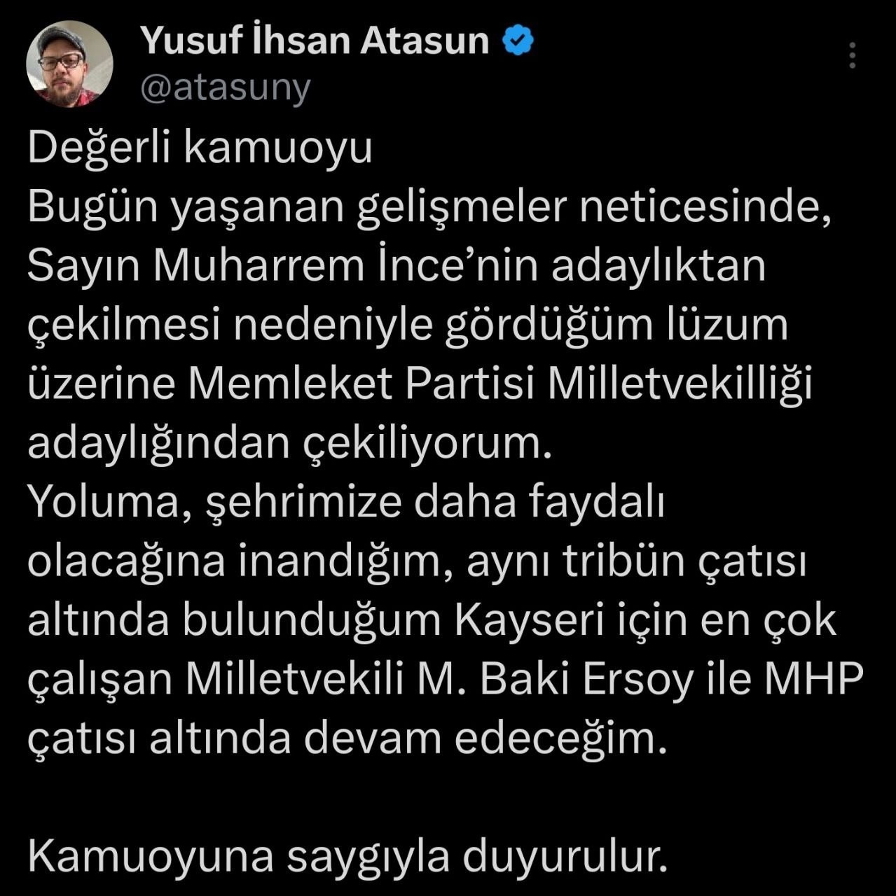 MEMLEKET PARTİSİ KAYSERİ MİLLETVEKİLİ ADAYI YUSUF İHSAN ATASUN, SOSYAL MEDYA