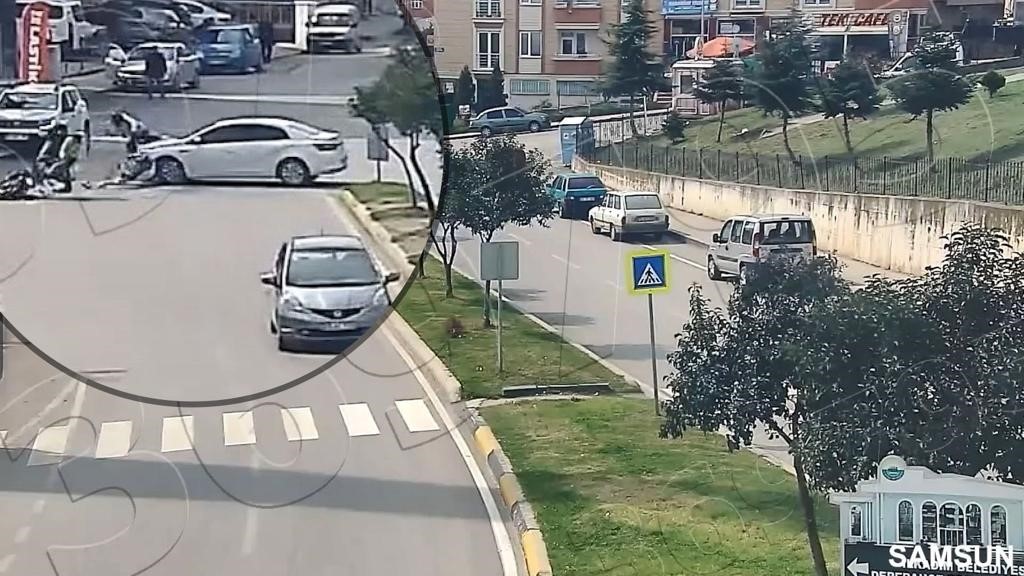 SAMSUN'DA İKİ SOKAĞIN KESİŞTİĞİ YERDE MEYDANA GELEN TRAFİK KAZASINDA DÖNÜŞ