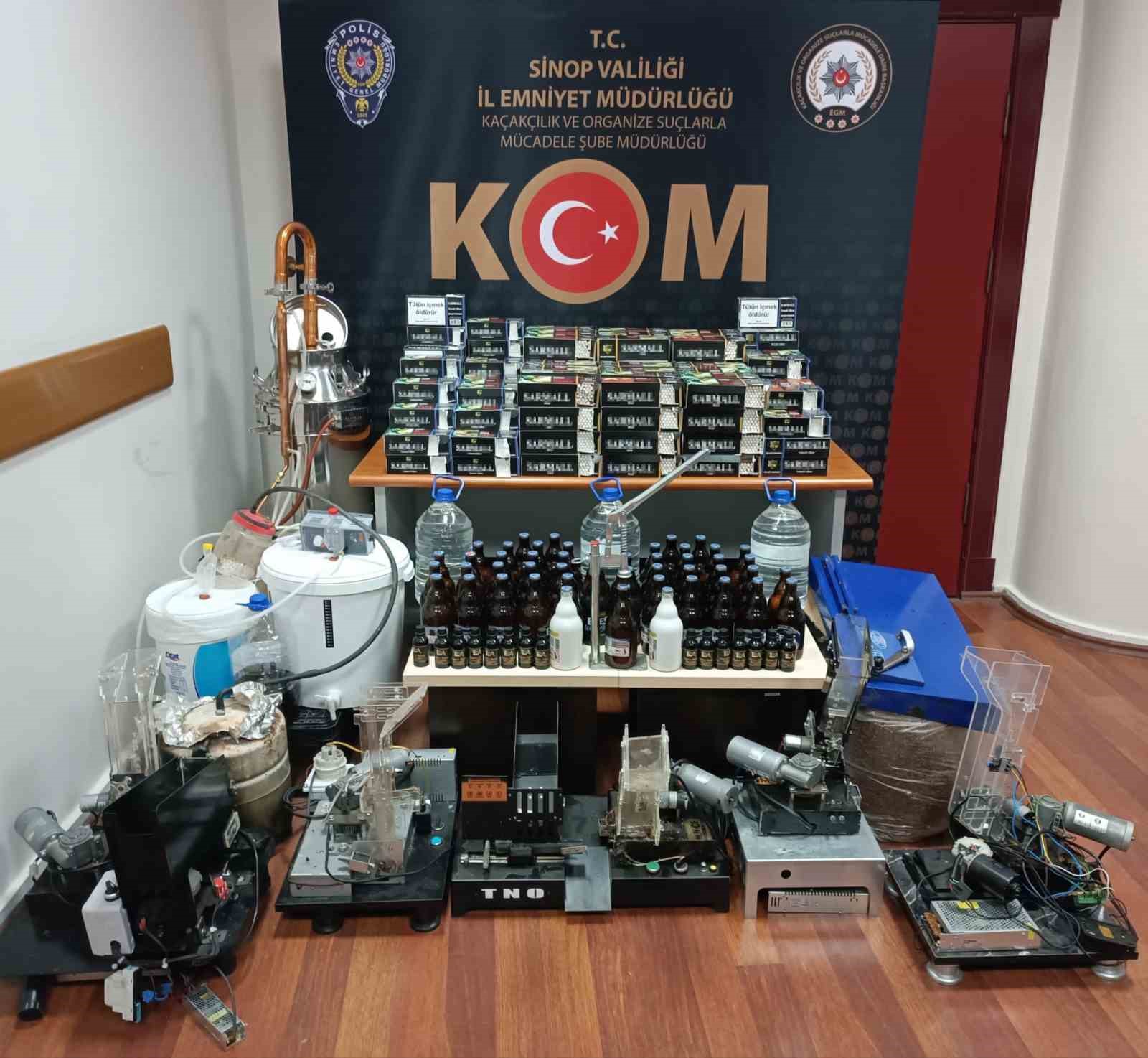 SİNOP’TA KAÇAK SİGARA VE ALKOL İMALATHANESİNE DÜZENLENEN BASKINDA 40 LİTRE