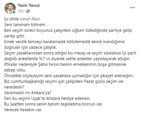 UŞAK BELEDİYE MECLİSİ İYİ PARTİ GRUP BAŞKANVEKİLİ YASİN YAVUZ, CHP