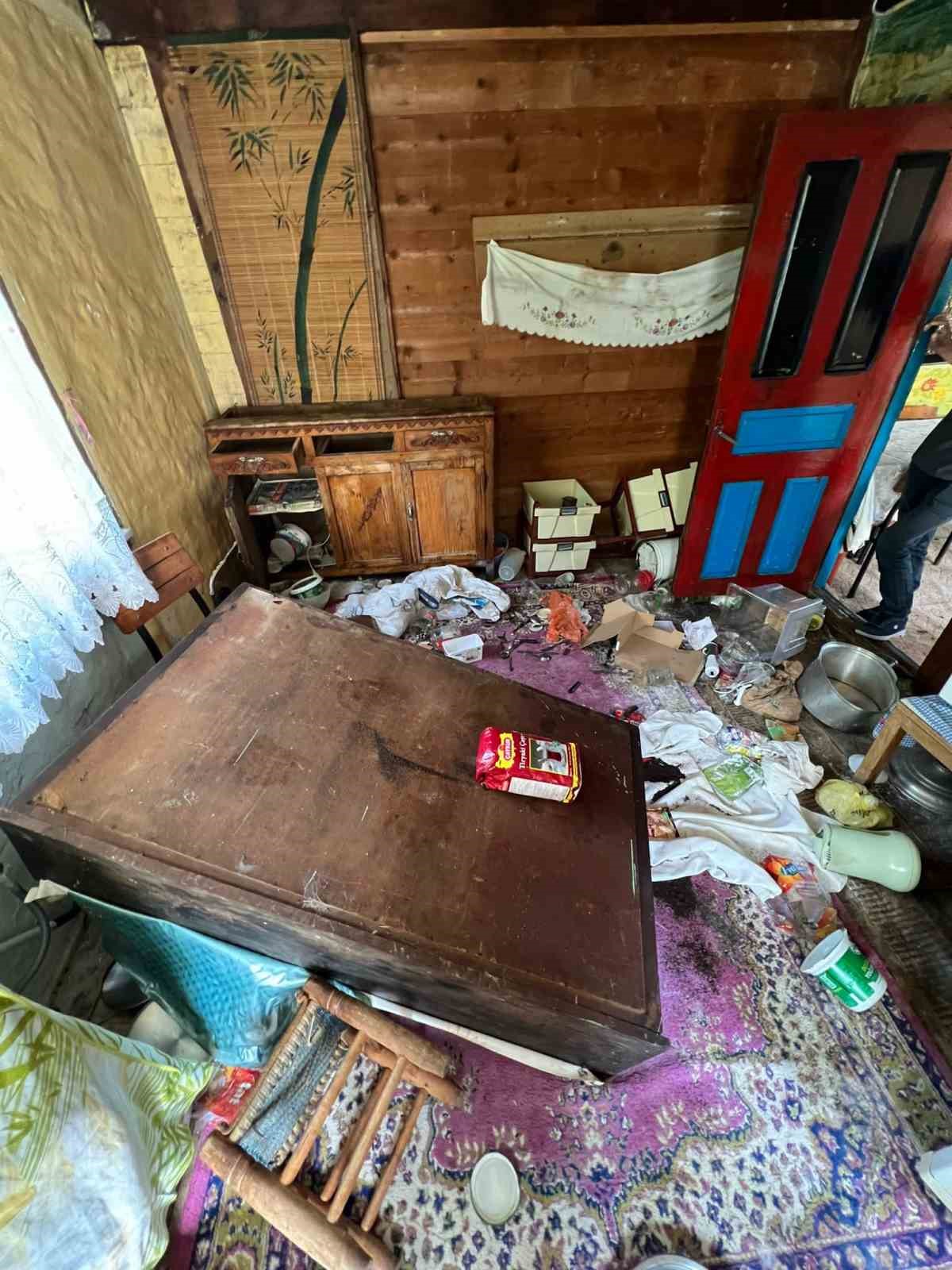 ARTVİN’DE AÇ KALAN AYI KÖY EVİNE GİRDİ. EVİN ALTINI ÜSTÜNE