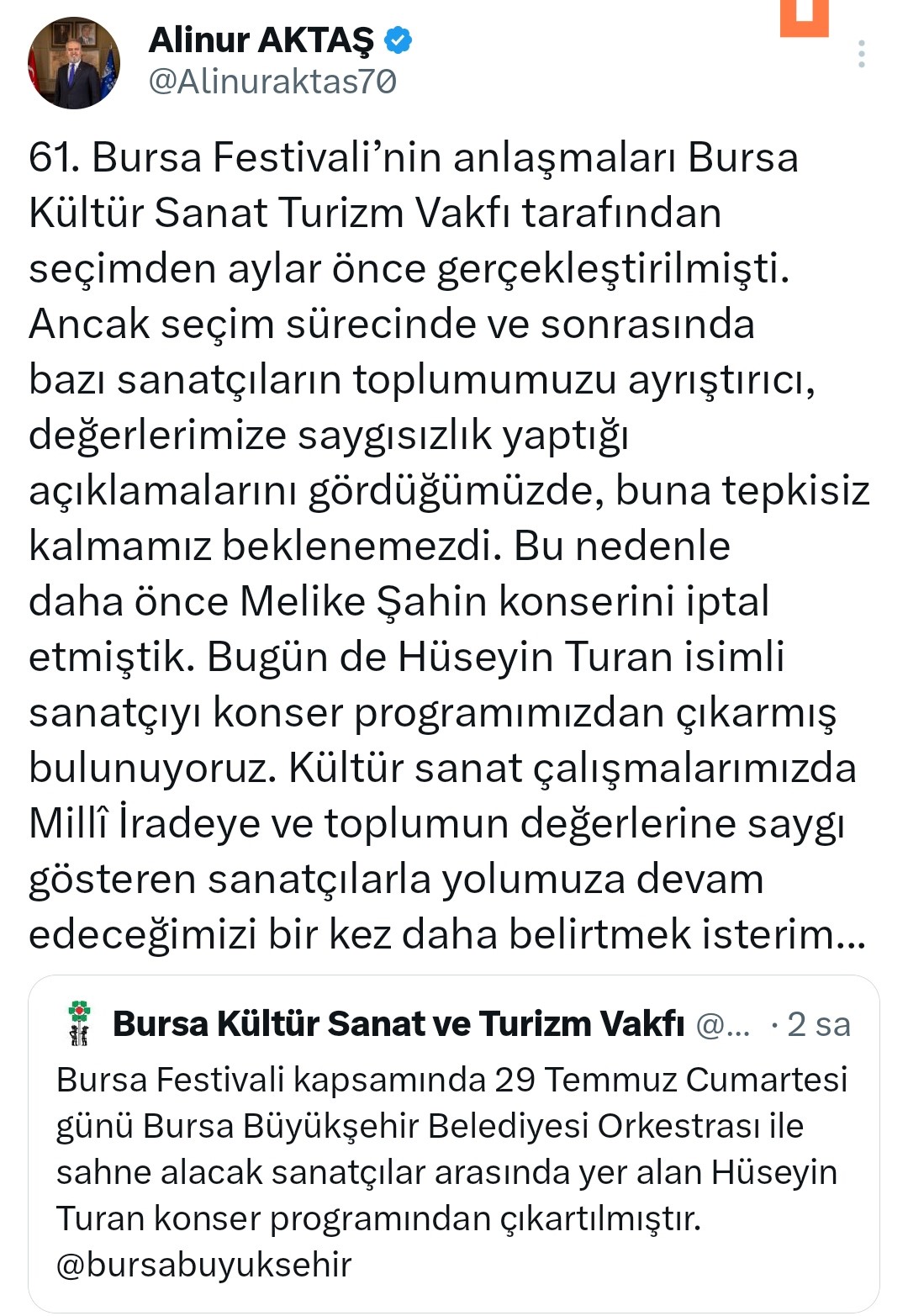 BURSA BÜYÜKŞEHİR BELEDİYESİ, 61. BURSA FESTİVALİ ÇERÇEVESİNDE SAHNE ALACAK OLAN