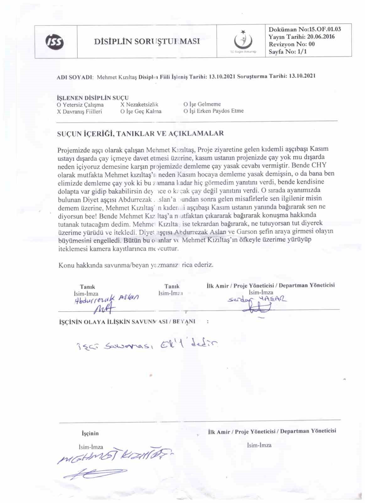 DİYARBAKIR'DA 2 YIL ÖNCE ÖZEL BİR HASTANENİN YEMEK FİRMASINDA ÇALIŞIRKEN