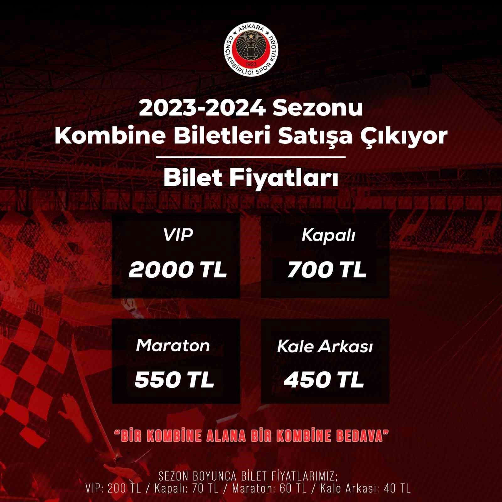 SPOR TOTO 1. LİG EKİPLERİNDEN GENÇLERBİRLİĞİ, 2023-2024 SEZONU KOMBİNE BİLET