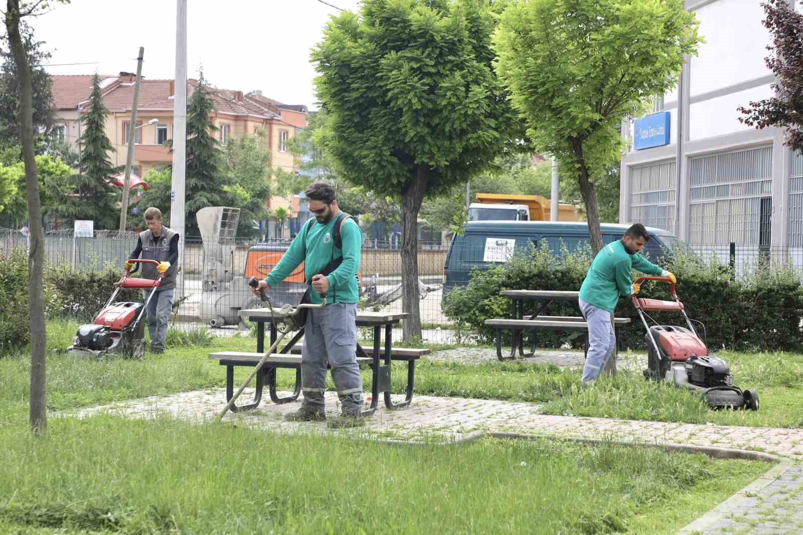 İNEGÖL BELEDİYESİ, ŞEHİR GENELİNDE YEŞİL ALANLARDA BAKIM VE TEMİZLİK ÇALIŞMALARINA