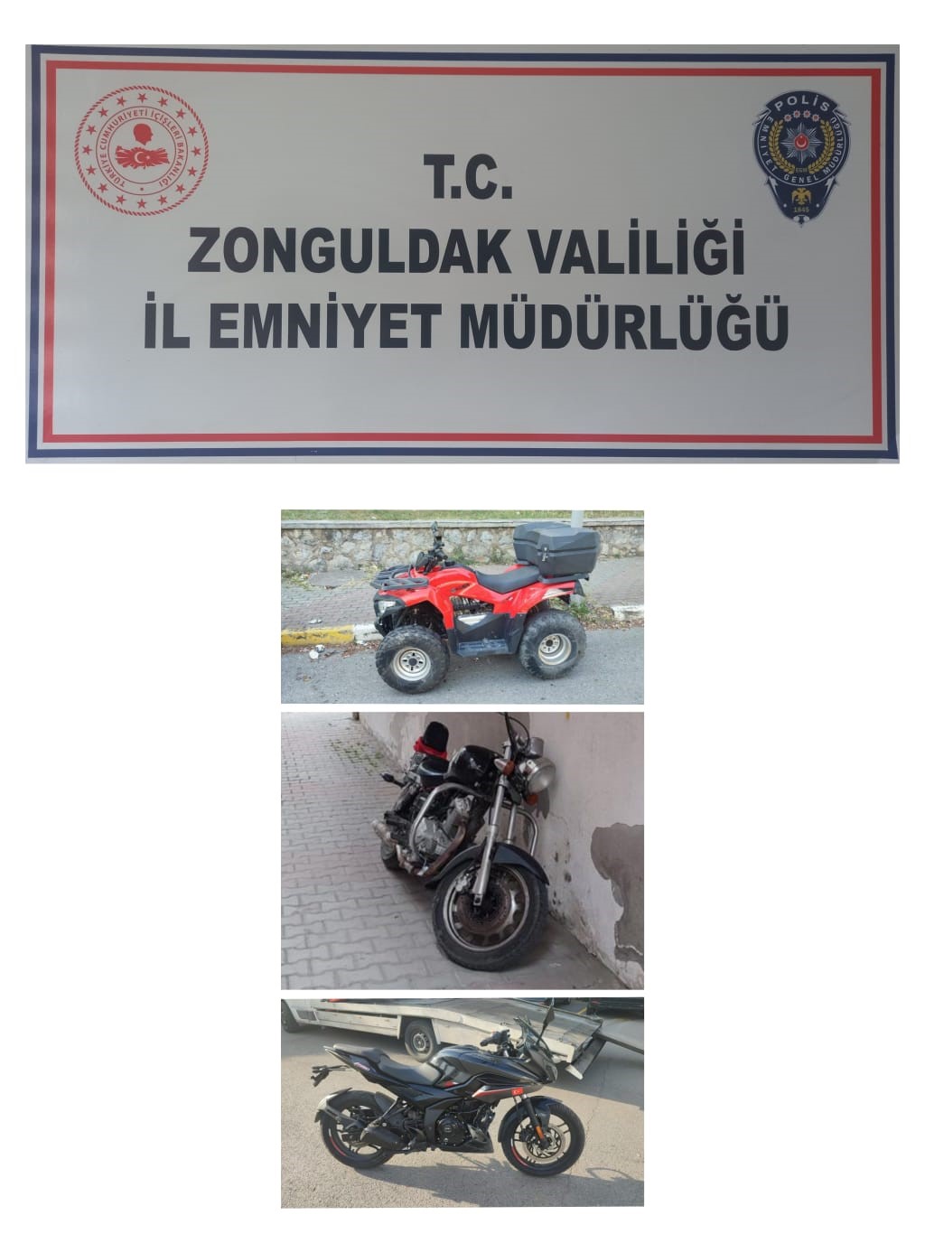 ZONGULDAK'TAN VE KDZ. EREĞLİ İLÇESİNDEN MOTOSİKLET ÇALAN HIRSIZLAR POLİSİN TAKİBİ
