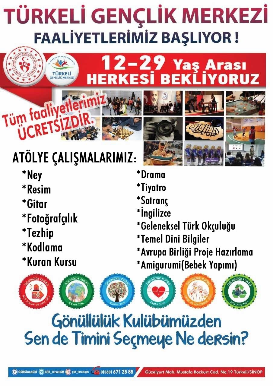 TÜRKELİ GENÇLİK MERKEZİ'NDE ÜCRETSİZ GELİŞİM KURSLARI BAŞLIYOR EĞİTİM ÖĞRETİM DÖNEMİNİN