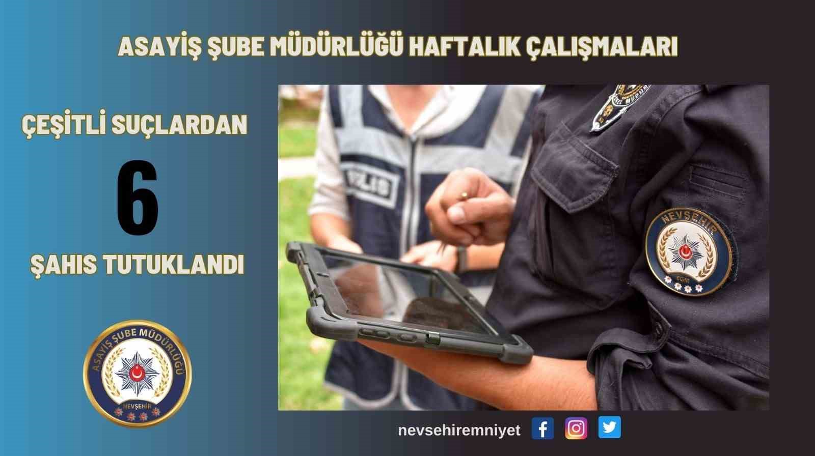 NEVŞEHİR’DE HAKKINDA UYAP ARAMASI BULUNAN 6 ŞAHIS TUTUKLANDI.