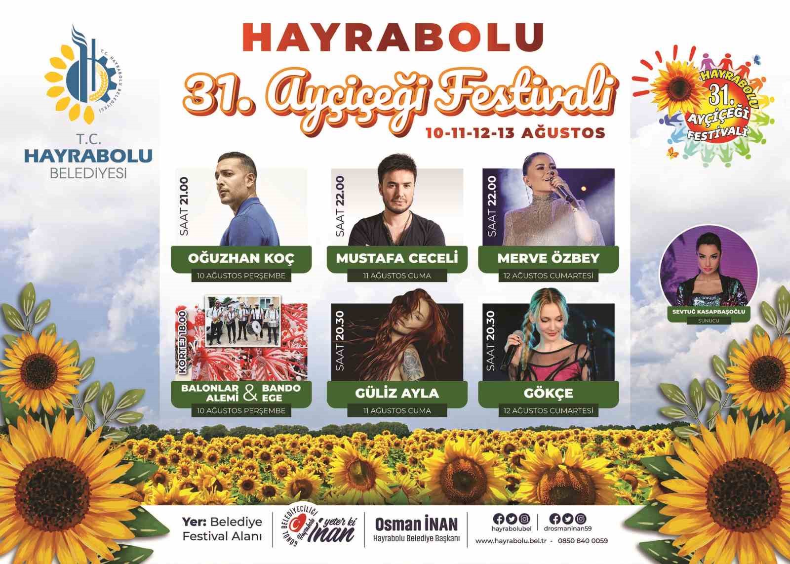 TEKİRDAĞ HAYRABOLU BELEDİYESİ TARAFINDAN BU YIL 31'İNCİSİ DÜZENLENECEK AYÇİÇEĞİ FESTİVALİ’NİN