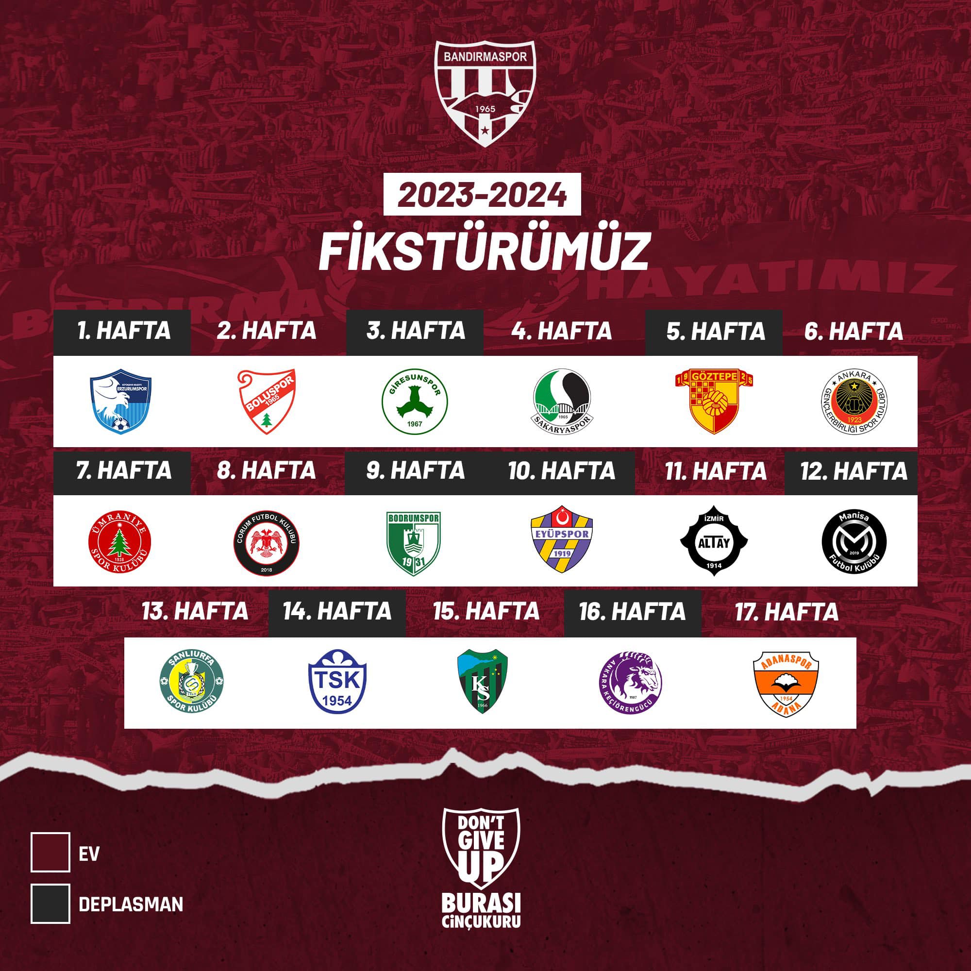 Teksüt Bandırmapsor’un TFF 1’inci Lig 2023-2024 sezonu fikstürü açıklandı. Bandırmaspor’un