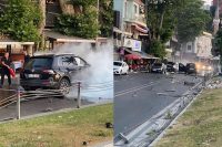 Rumeli Hisarı sahil yolunda süratli şekilde ilerleyen cip sürücüsü, virajı