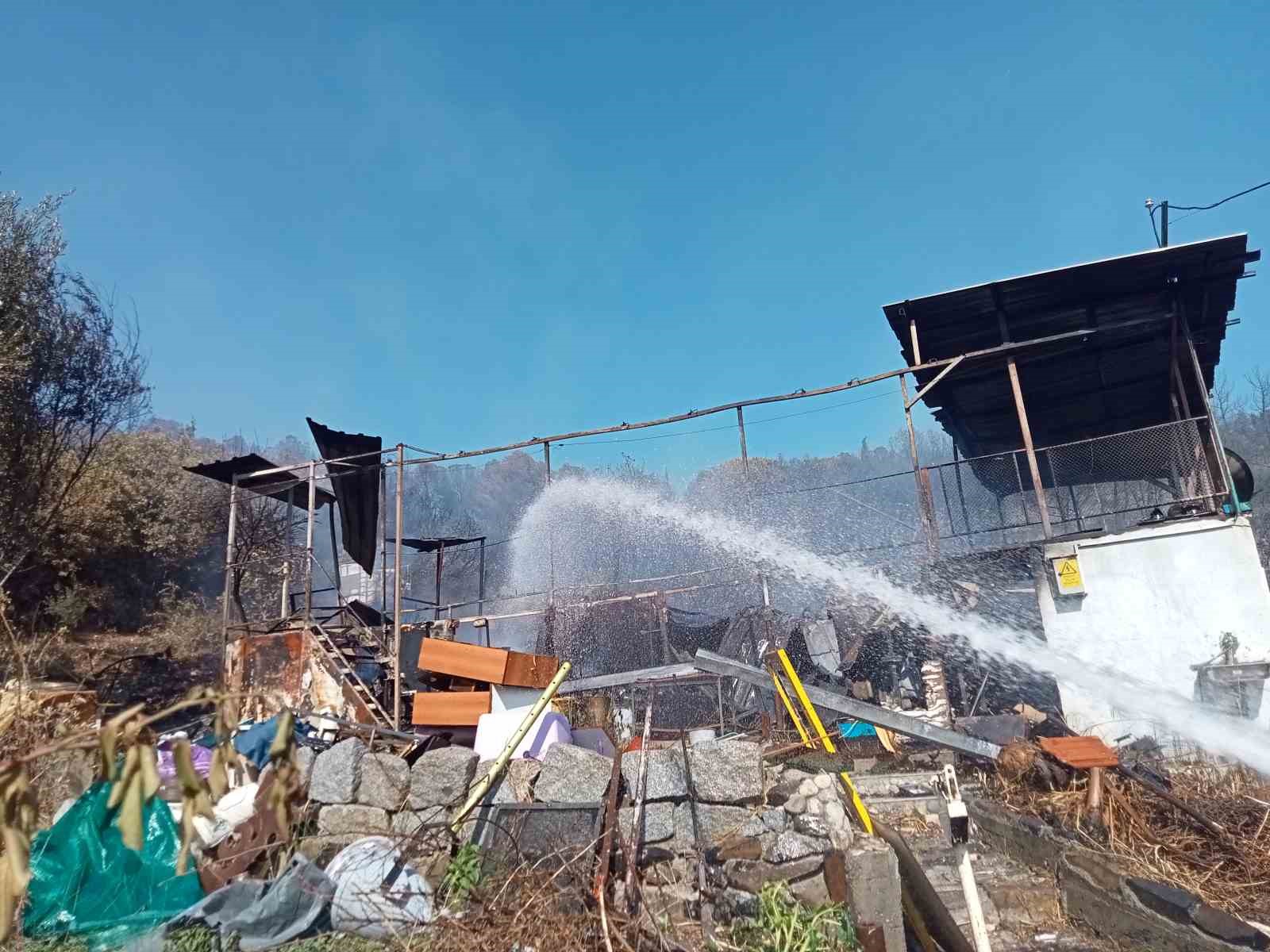 İZMİR'İN ALİAĞA İLÇESİNDE ORMANLIK ALANDA ÇIKAN YANGINDA, TATİL SİTESİNDE BULUNAN