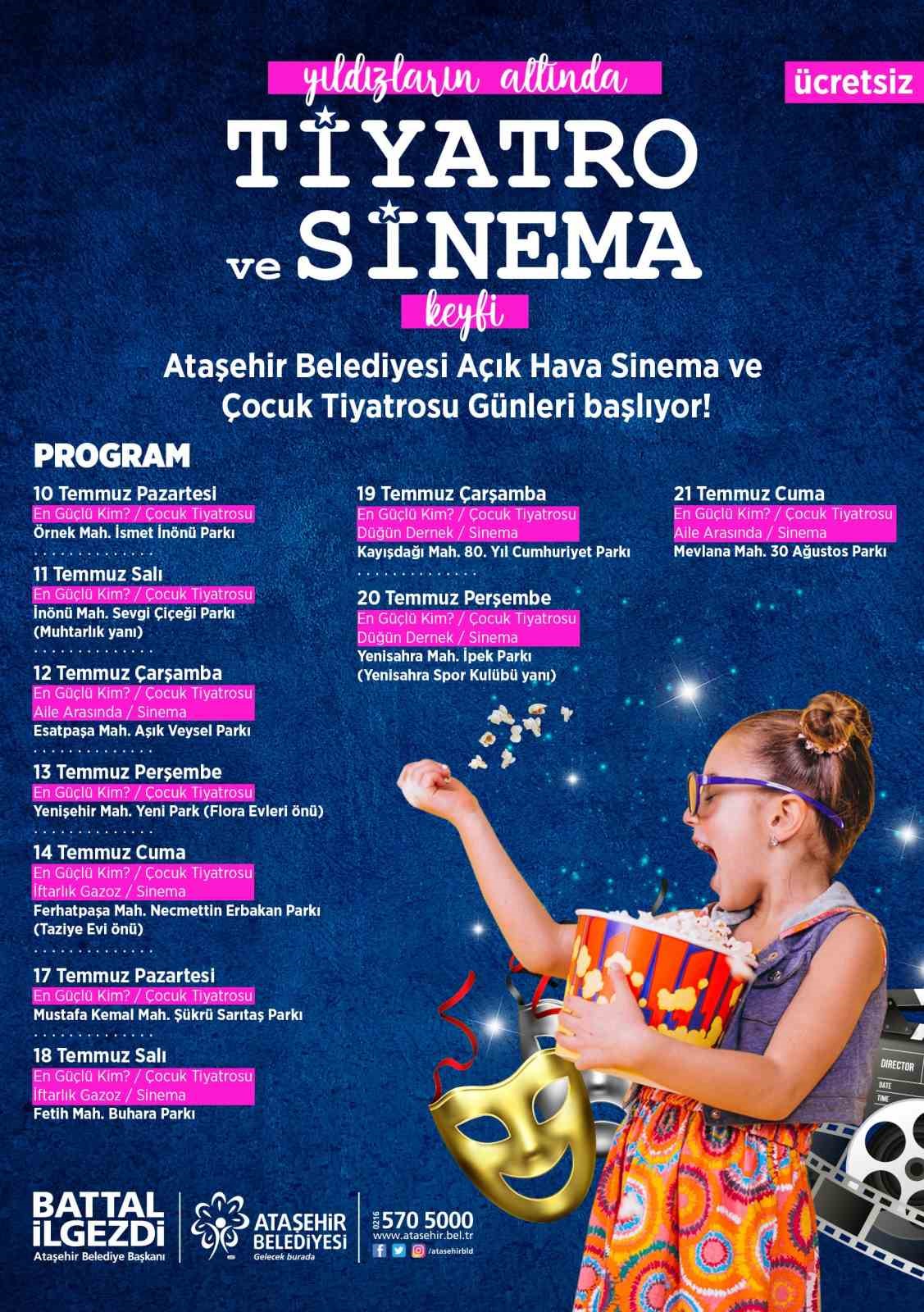 ATAŞEHİR PARKLARINDA AÇIK HAVADA SİNEMA VE TİYATRO ZAMANI