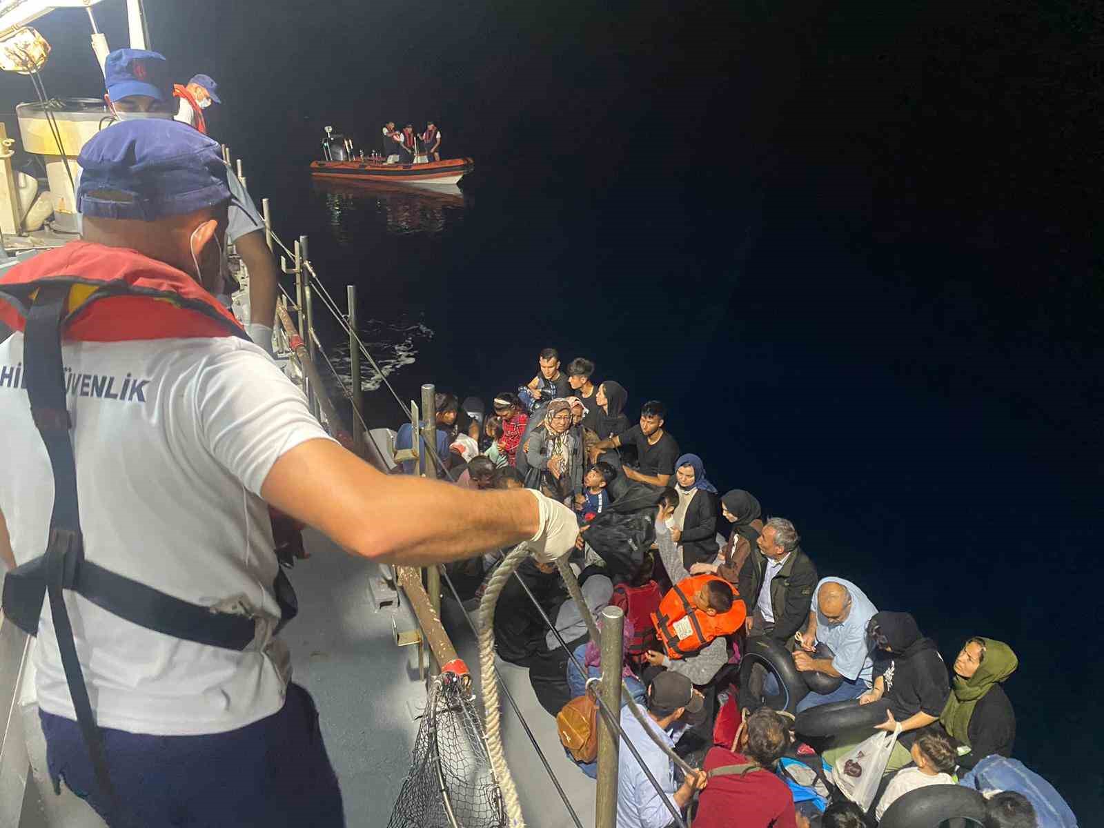 ÇANAKKALE’NİN AYVACIK İLÇESİ AÇIKLARINDA SAHİL GÜVENLİK EKİPLERİNCE HAREKET HALİNDEKİ LASTİK