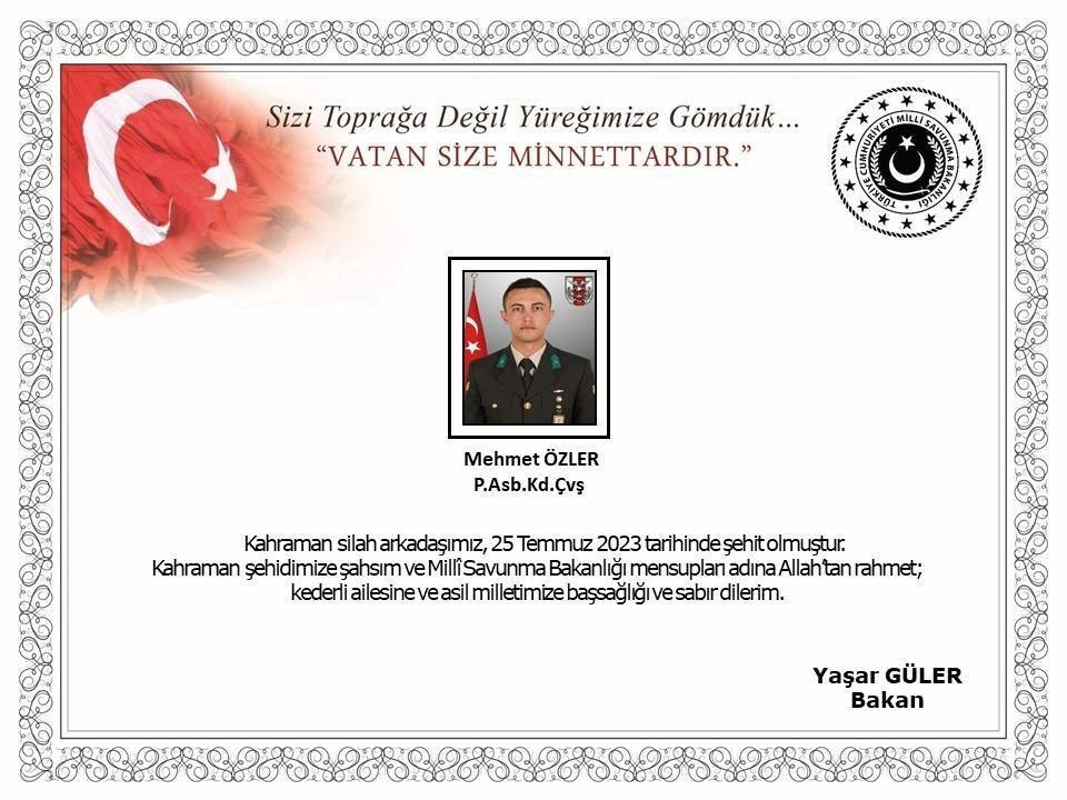 EDİRNE’NİN SÜLOĞLU İLÇESİNDE GÖREVLİ PİYADE ASTSUBAY KIDEMLİ ÇAVUŞ MEHMET ÖZLER