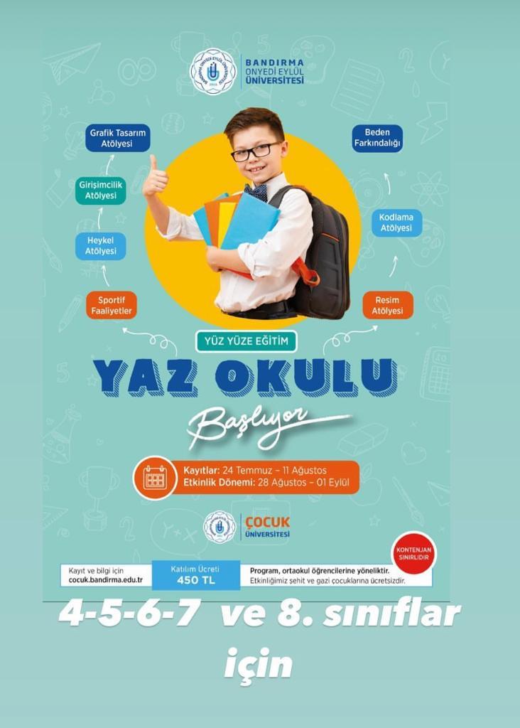 BANÜ’den “Çocuk Üniversitesi” Bandırma Onyedi Eylül Üniversitesi, 28 Ağustos-1 Eylül tarihleri arasında ortaokul