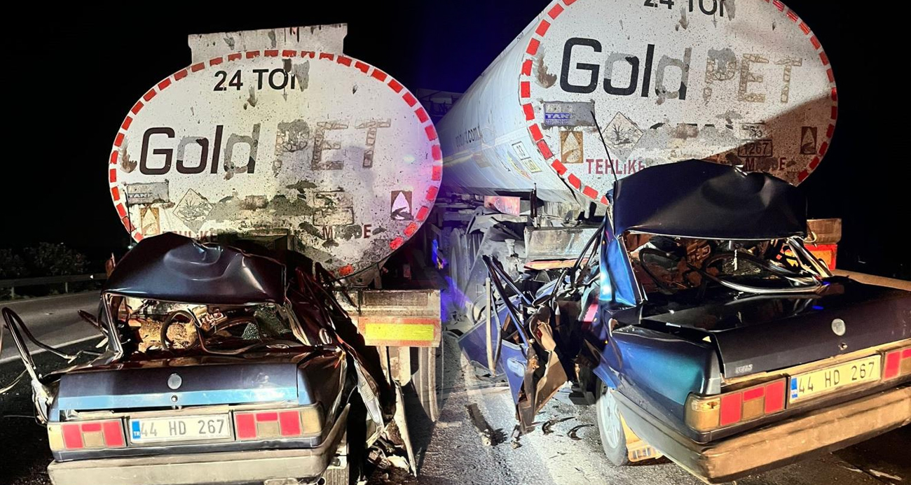 Osmaniye’de otomobil, tankere arkadan çarptı. Kazada otomobilde bulunan 3 kişi