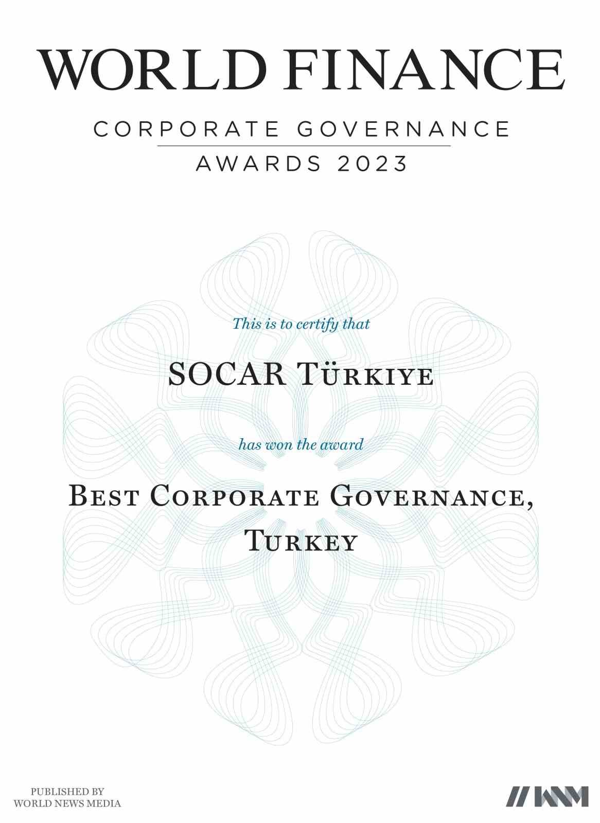 SOCAR TÜRKİYE, WORLD FİNANCE CORPORATE GOVERNANCE AWARDS’DA 'EN İYİ KURUMSAL