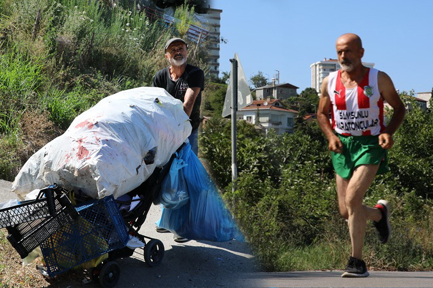 Maratoncunun yürek yakan dramı HEM MARATONA HAZIRLANAN HEM DE EVİNİN GEÇİMİNİ SAĞLAMAK İÇİN ATIK