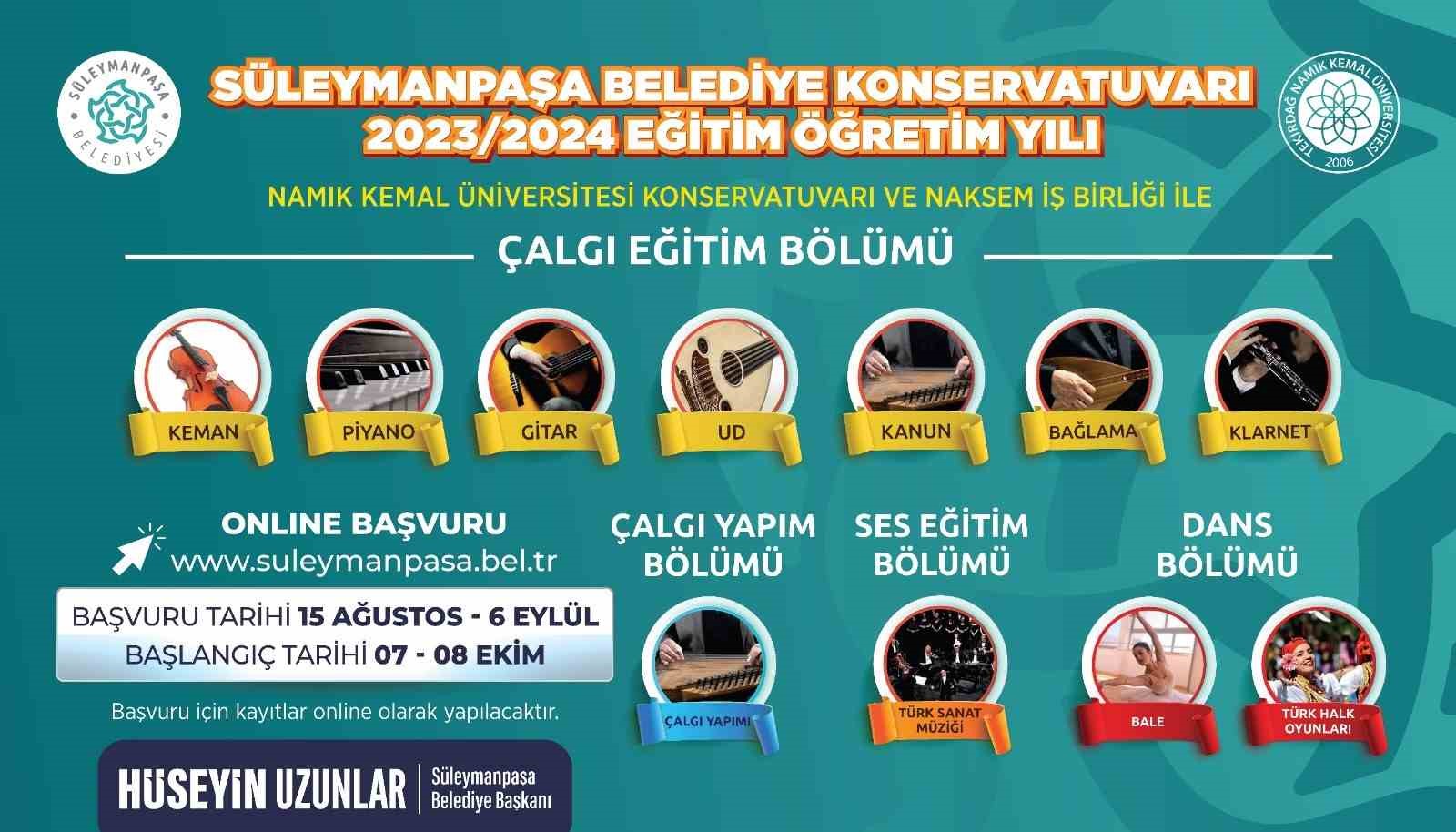 SÜLEYMANPAŞA BELEDİYESİ, SANATA İLGİSİ VE YETENEĞİ OLAN HERKESİN KALİTELİ EĞİTİM