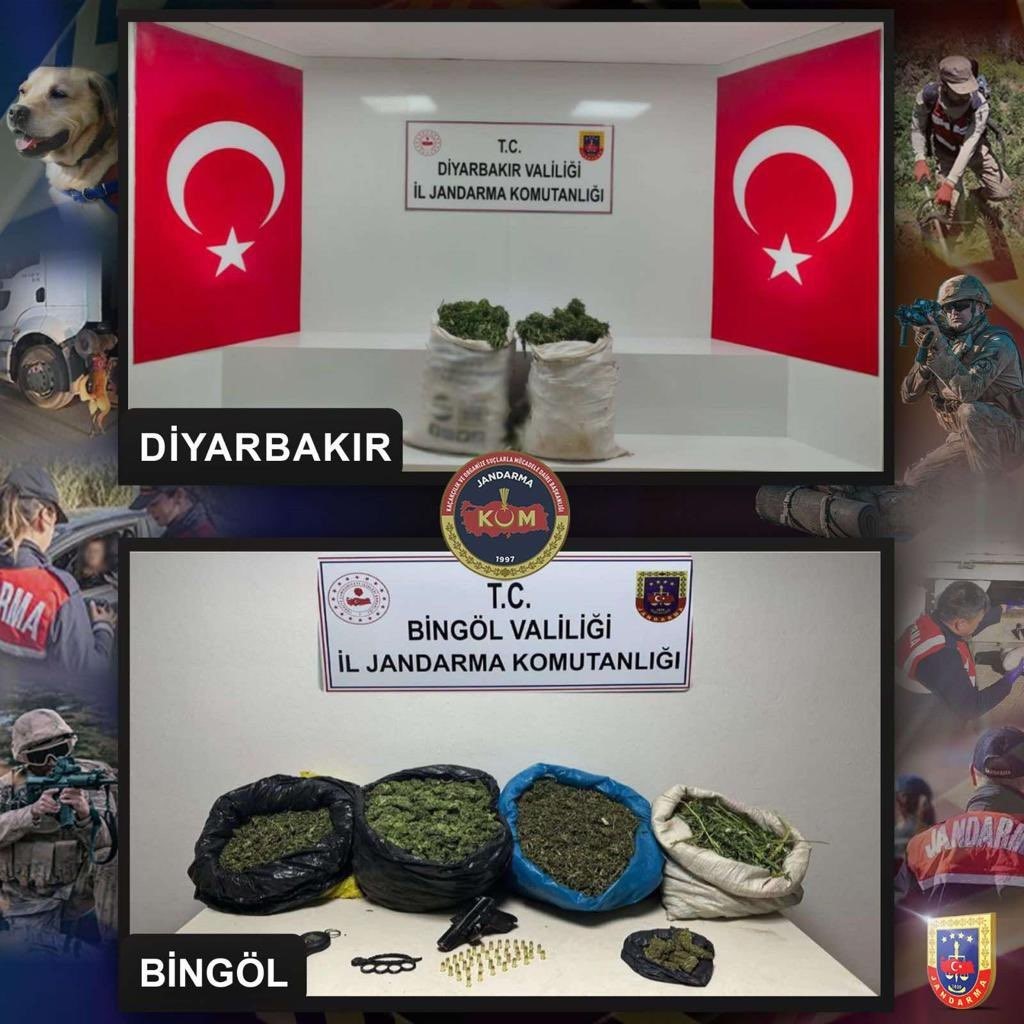 DİYARBAKIR VE BİNGÖL'DE JANDARMA EKİPLERİ TARAFINDAN DÜZENLENEN UYUŞTURUCU OPERASYONU İLE