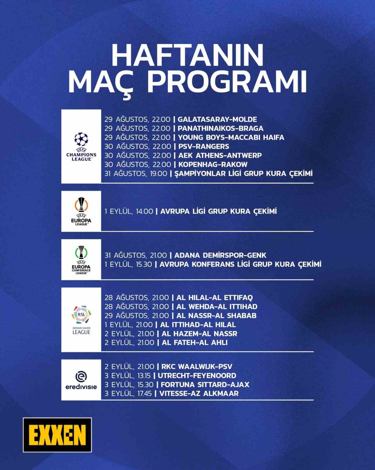 DİJİTAL YAYINCILIK PLATFORMU EXXEN’DE 28 AĞUSTOS-3 EYLÜL TARİHLERİ ARASINDA FUTBOL