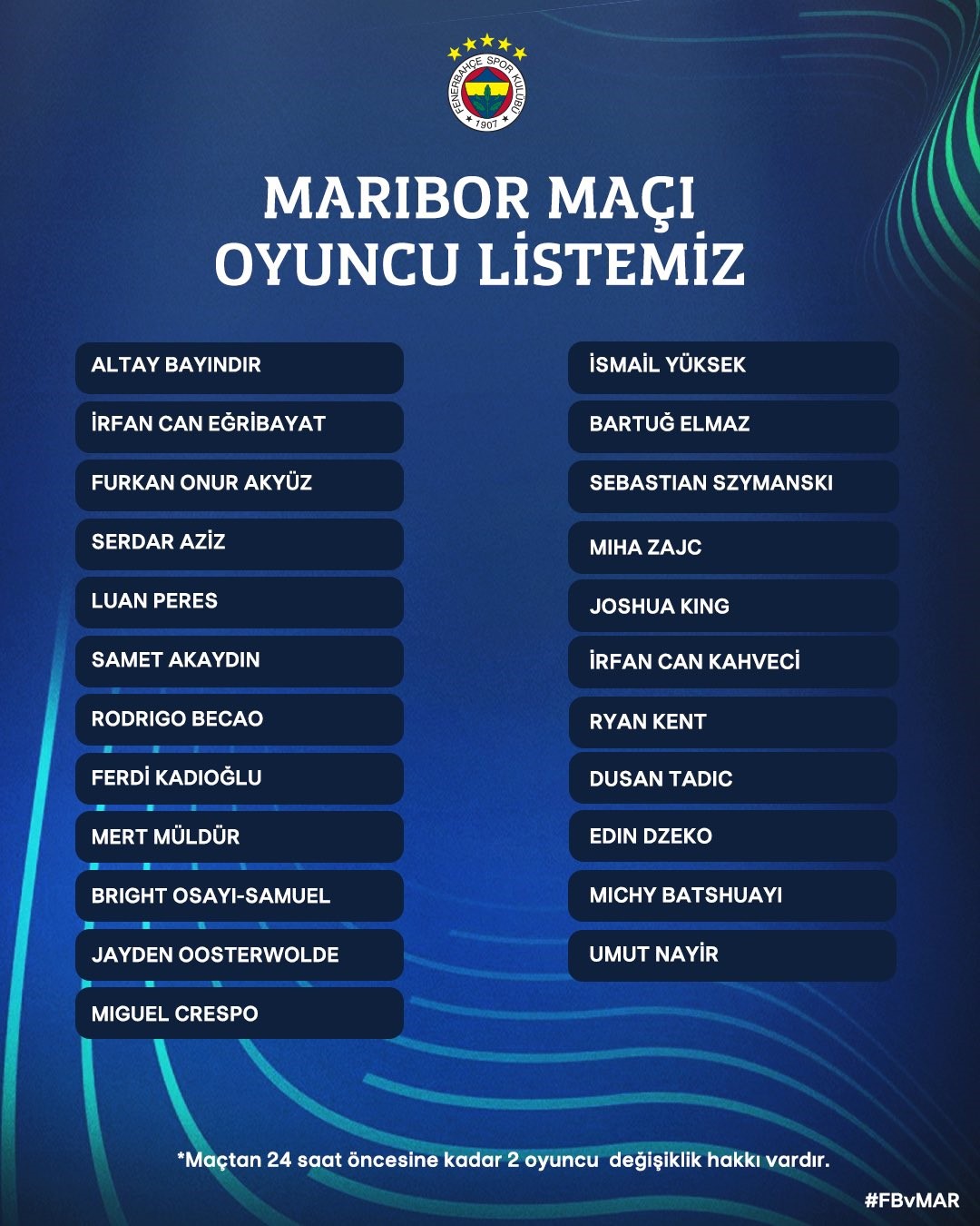 FENERBAHÇE'NİN, UEFA AVRUPA KONFERANS LİGİ 3. ÖN ELEME TURU’NDA SLOVENYA