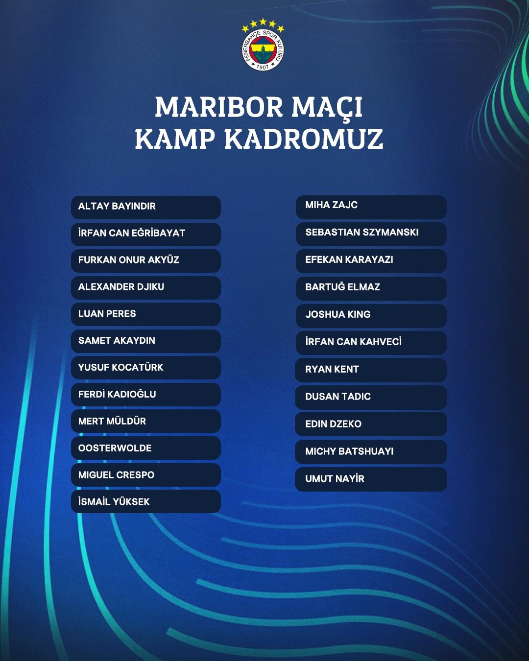 FENERBAHÇE’NİN MARİBOR MAÇI KAMP KADROSU AÇIKLANDI