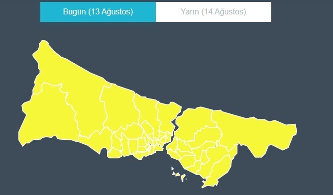 METEOROLOJİ GENEL MÜDÜRLÜĞÜ'NDEN İSTANBUL İÇİN SARI KODLU UYARI YAPILDI.