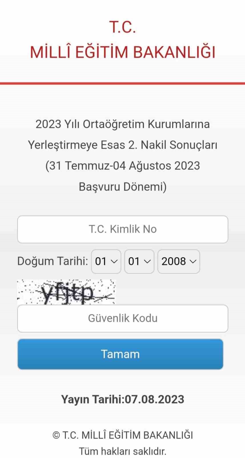 MİLLİ EĞİTİM BAKANLIĞI (MEB), LİSELERE GEÇİŞ SİSTEMİ (LGS) KAPSAMINDAKİ YERLEŞTİRMEYE