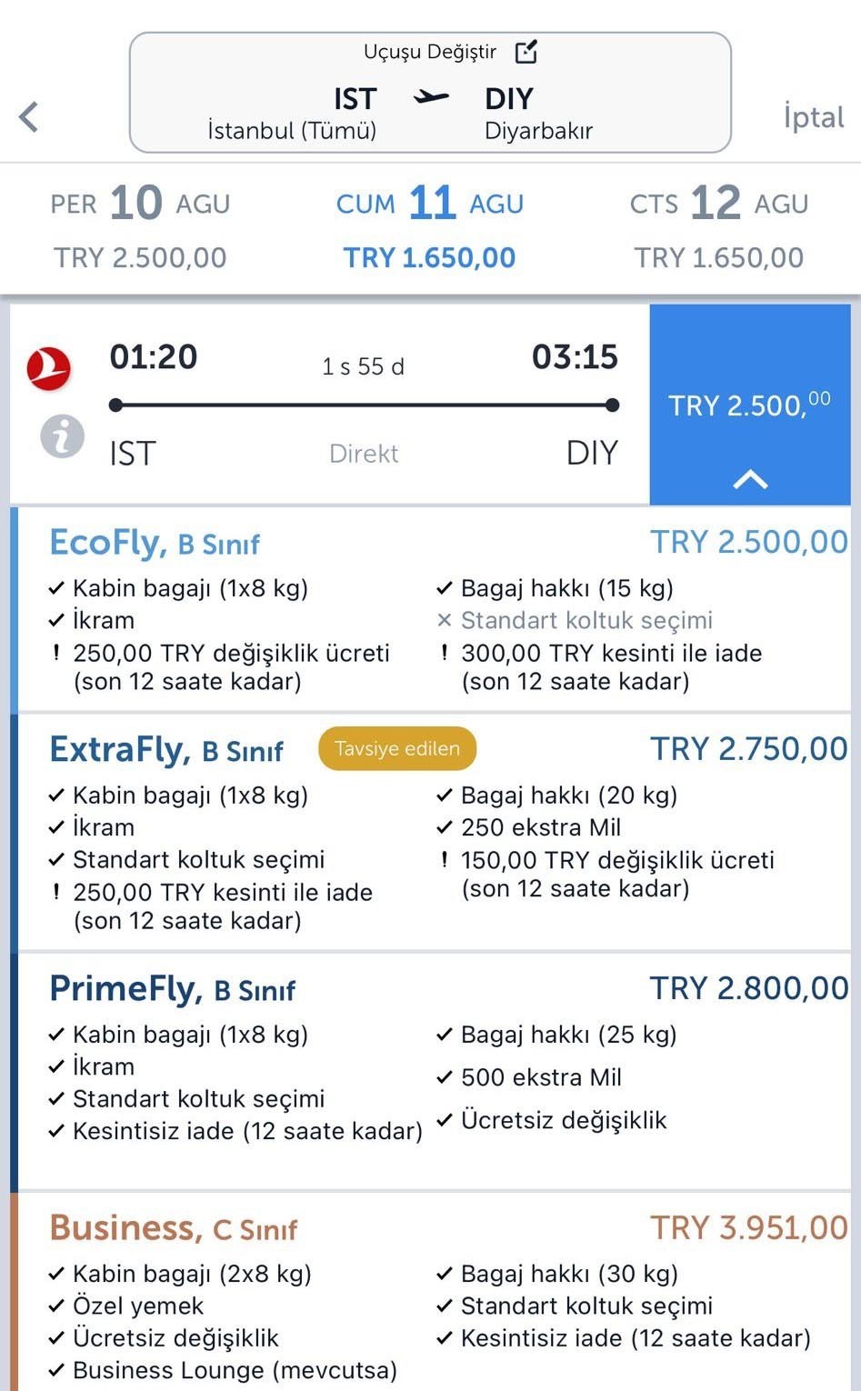 İÇ HAT TEK YÖN UÇAK BİLETİ TAVAN FİYATI, BİN 650