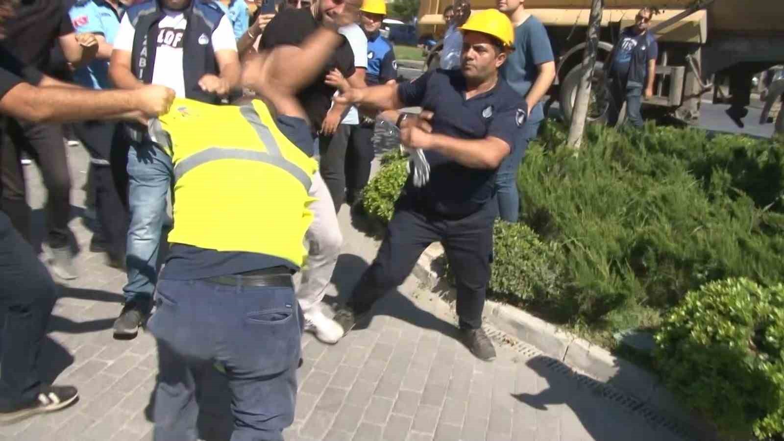 BÖLGEYE GELEN İBB ZABITA EKİPLERİYLE İNŞAAT FİRMASI ÇALIŞANLARI ARASINDA ARBEDE