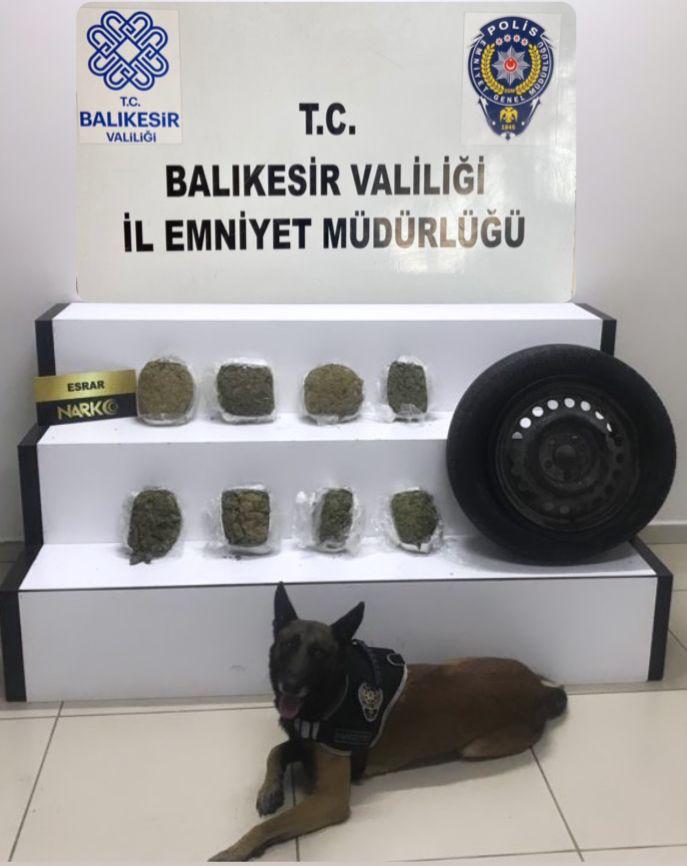 Balıkesir İl Emniyet Müdürlüğü’nün narkotik dedektör köpeği Cash ile yürüttüğü