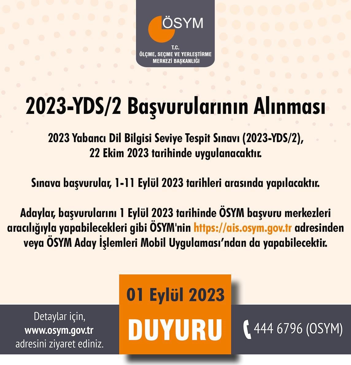 2023 YABANCI DİL BİLGİSİ SEVİYE TESPİT SİNAV (2023-YDS/2) BAŞVURULARI BAŞLADI.